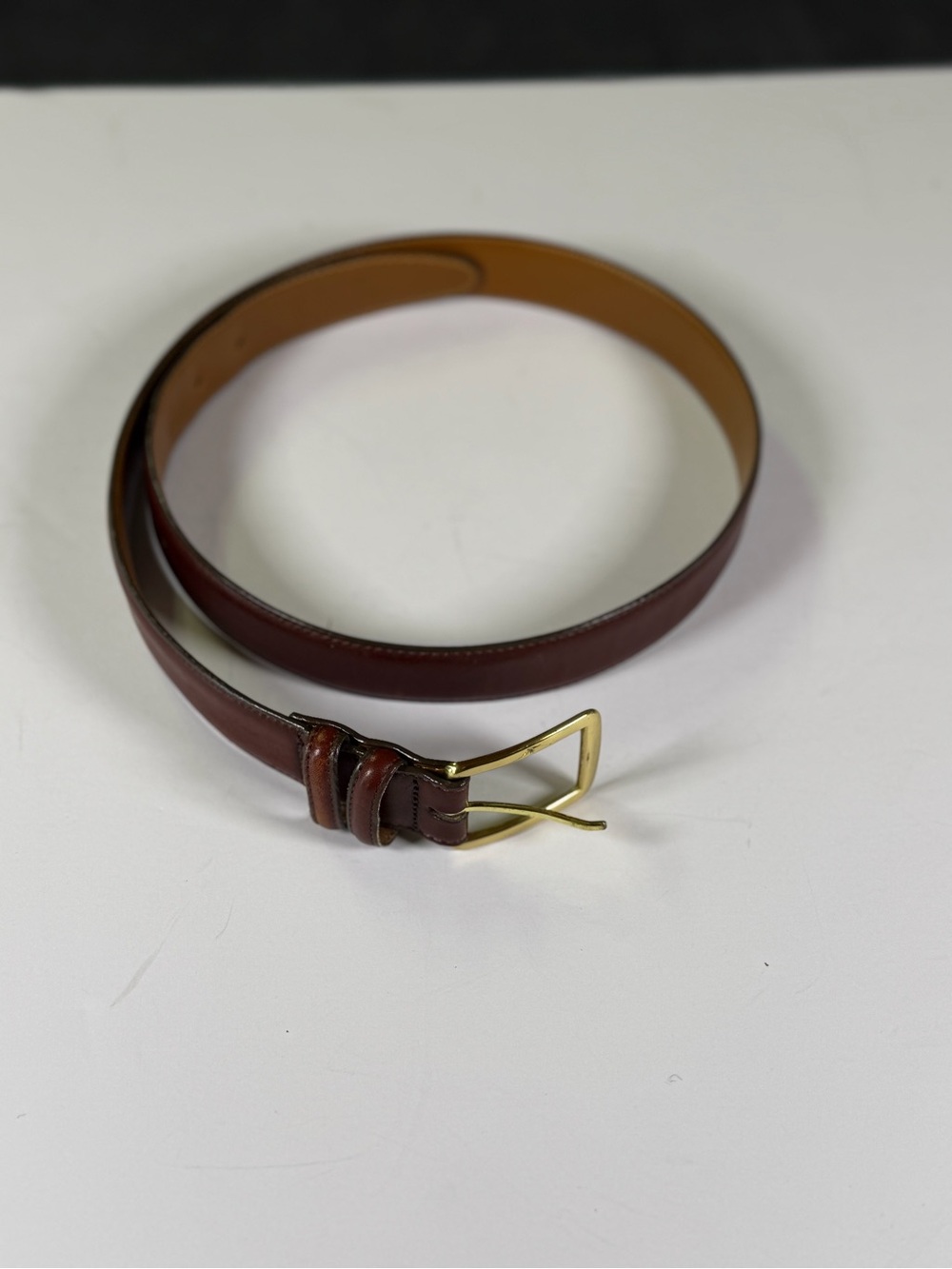 Vintage Bally Italy Oxblood Burgundy Leather Dress Belt Gold Buckle 34 85